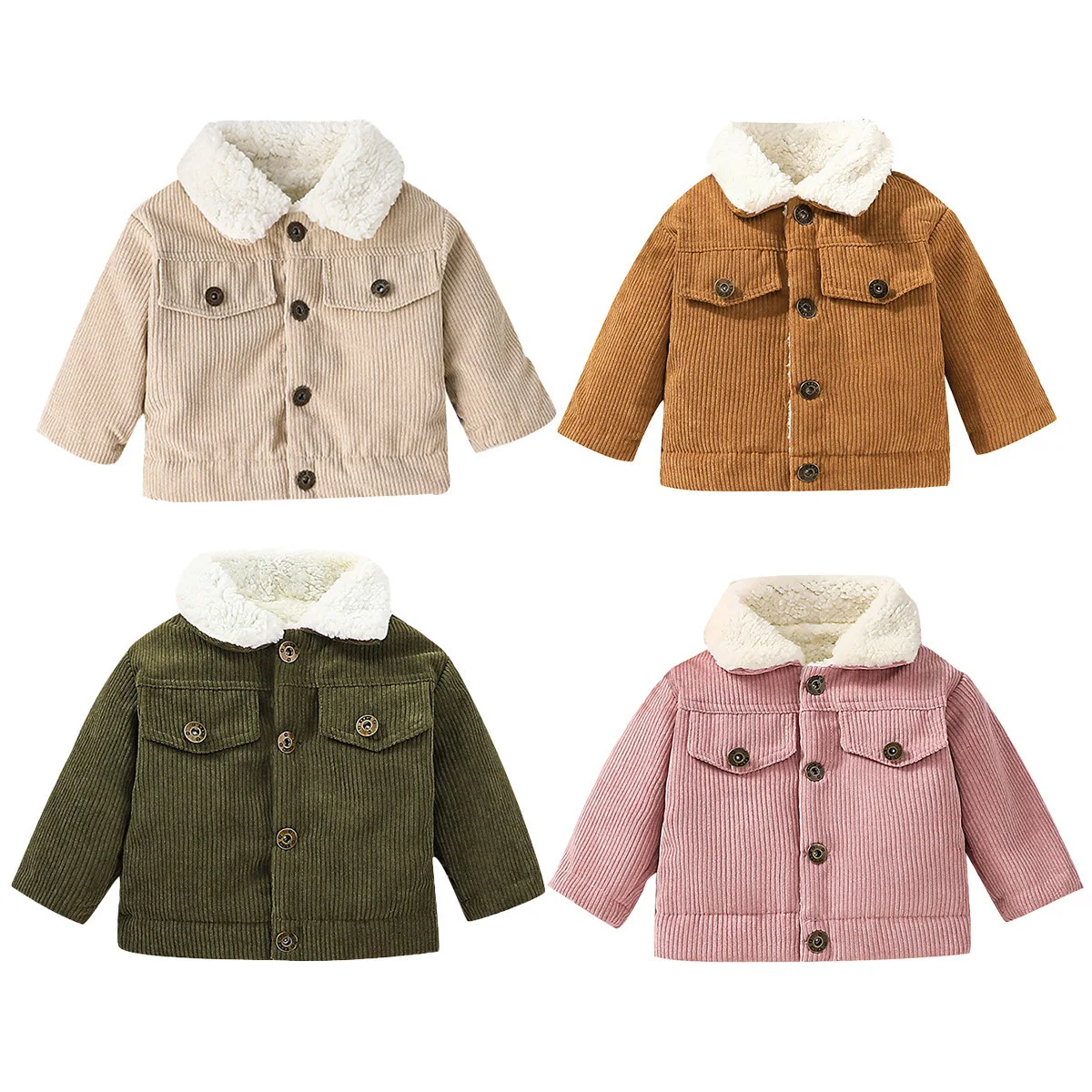 Toddler Boy Winter Fleece Jacket - Baby Corduroy Fleece Lined Jacket Toddler