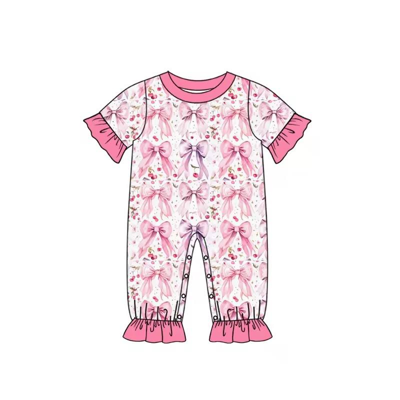 New Born Baby Girl Bow Pattern - Cotton Baby Onesies Zipper 评论和价格